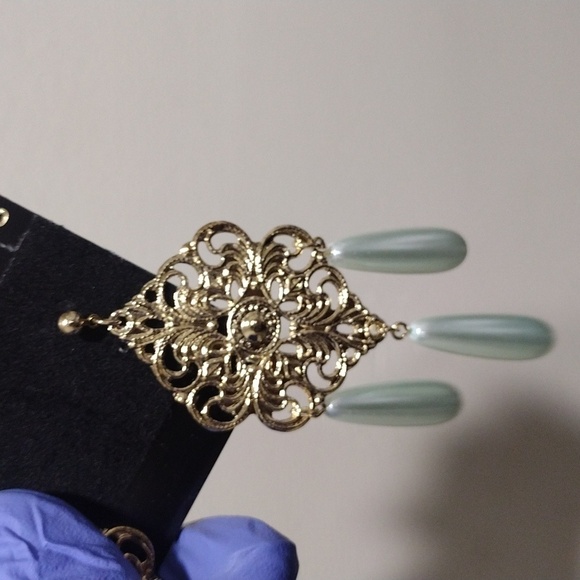 Women's Stylish Gold-tone Filigree Design Long Beads Drop Dangle Earrings, #3 - Picture 5 of 5